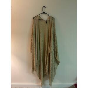 Torrid Beige Open Knit Fringe Shawl Wrap Cardigan – One Size Boho Layering